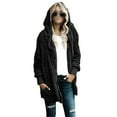 thumbnail image 2 of Fangasis Women Coat Hooded Jacket Cardigan Outwear Ladies Warm Overcoats Fuzzy Travel Black 2XL, 2 of 6