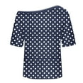 thumbnail image 5 of HOMBOM Off The Shoulder Tops for Women Tunic Tops Boat Neck Casual Short Sleeve Oversized Trendy Polka Dots Womens T Shirts, 5 of 6