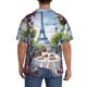 thumbnail image 3 of Balery Parisian Cafe With Eiffel Camisa Casual de Manga Corta con Botones para Hombre, Texturizada, Estilo Cubano, para Playa, Verano-X-Large, 3 of 5