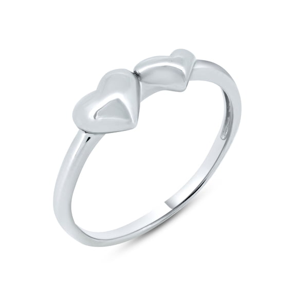 Sterling Silver 925 Rhodium Plated High Polished Double Heart Ring Jewelry Female Male Unisex Size 8