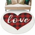 thumbnail image 2 of 8ft Round Rug, Valentine's Day Non-Skid Rubber Backing Large Area Rugs - Living Room Bedroom Home Office, Red Black Plaid Love Sweet Romance Indoor Floor Mat Carpets Washable Rug, 2 of 9