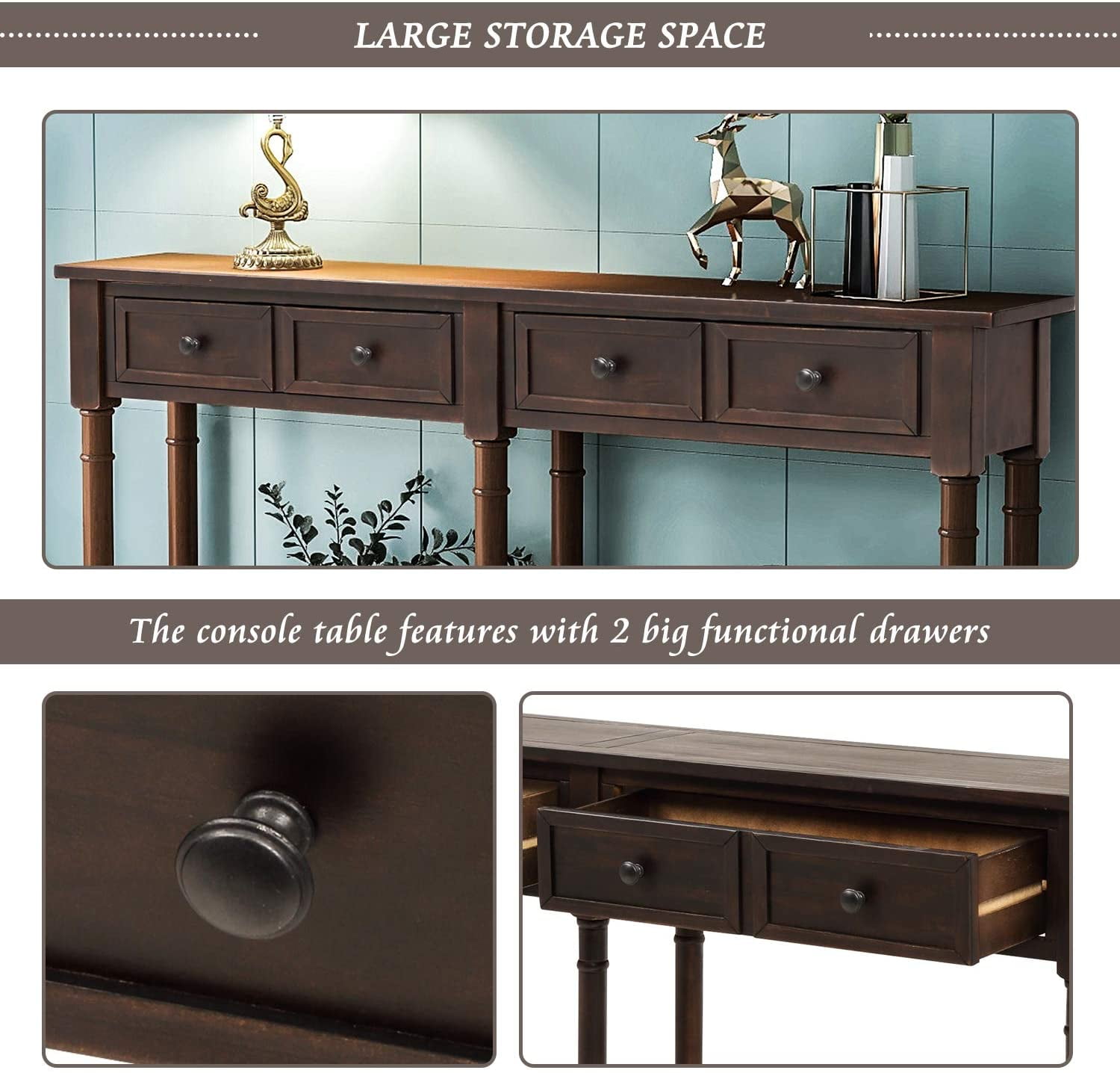 Harper & Bright Designs Retro Console Table Sofa Table for Entryway with Drawers and Shelf Living Room Table