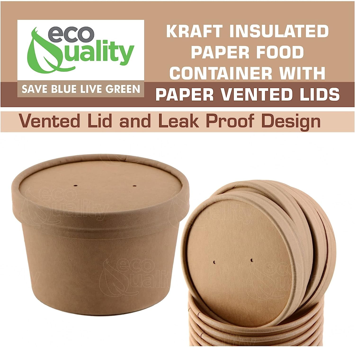 DHG Professional 250 Sets Kraft Paper Food Containers with Vented Lids, to Go Hot Soup Bowls, Disposable Ice Cream Cups - Kraft