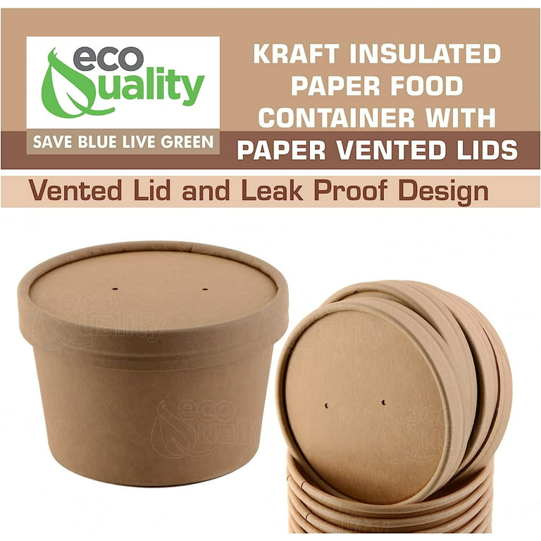 100 Pack] 8 oz Disposable Kraft Paper Soup Containers with Vented Lids -  Half Pint Ice Cream Containers, Frozen Yogurt Cups, Restaurant,  Microwavable, Take Out, Food Storage, Recyclable 