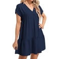 thumbnail image 5 of Summer Women V Neck Flowy Babydoll Dresses Short Sleeve Swing Shift Loose Casual Mini Dress, 5 of 6