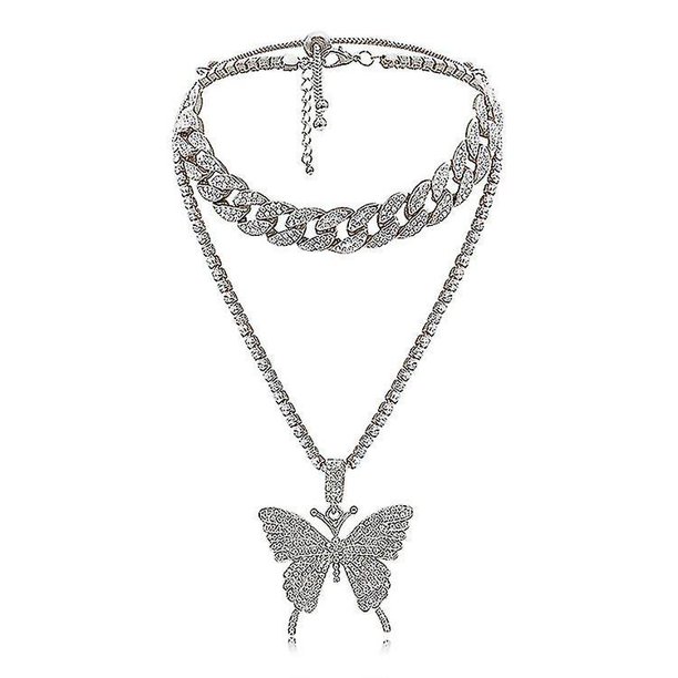 Colgante de mariposa en capas de moda Micro Zircon brillante Rhinestone Charm
