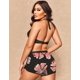 thumbnail image 4 of Traje de baño de 3 piezas para mujer Traje de baño Estampado floral con cordones Halter Top Bikini con pantalones cortos Rosa grande, 4 of 5
