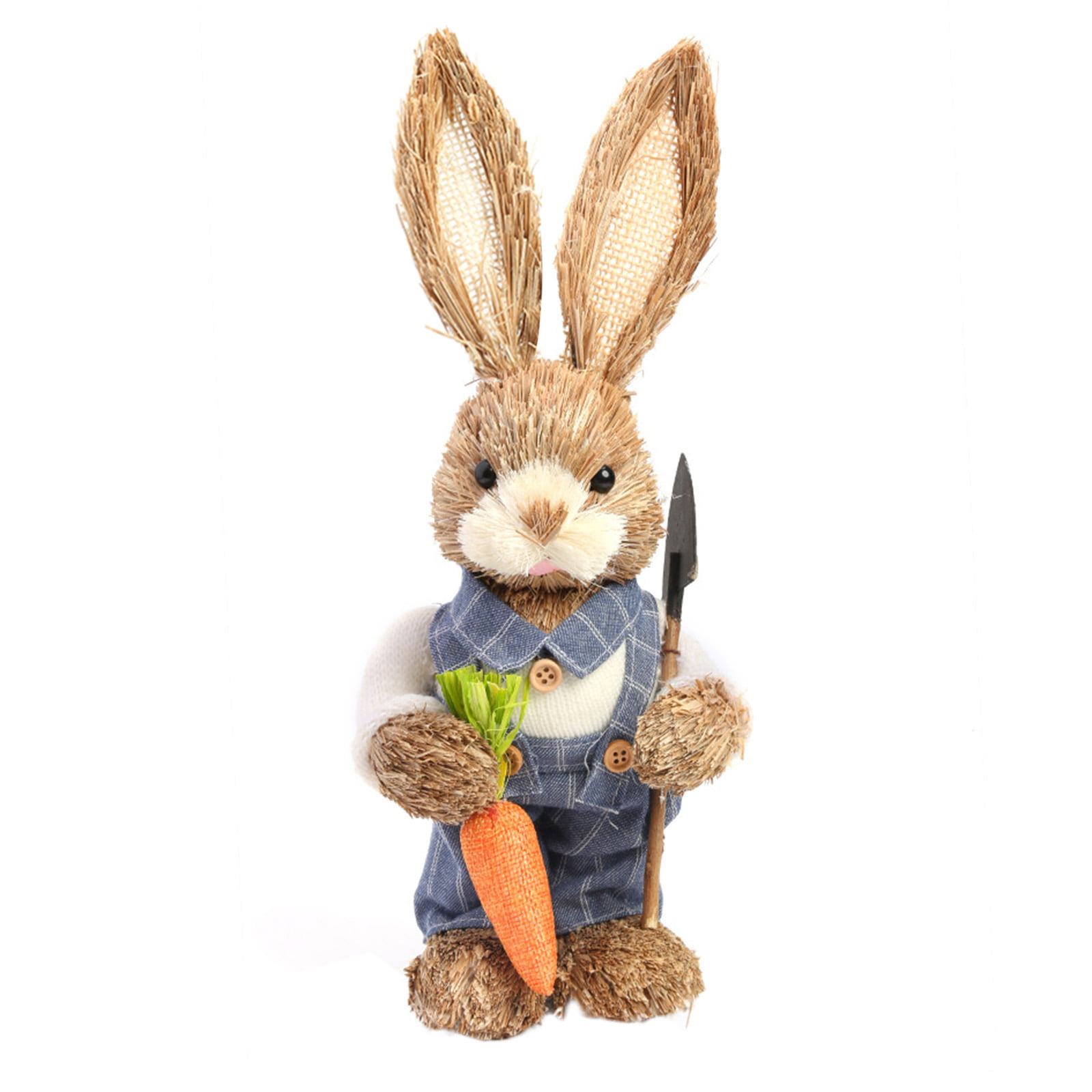 35cm STRAW RABBIT BOY WITH PICK HOME DECORATION EASTER BUNNY STATUE ORNAMENT