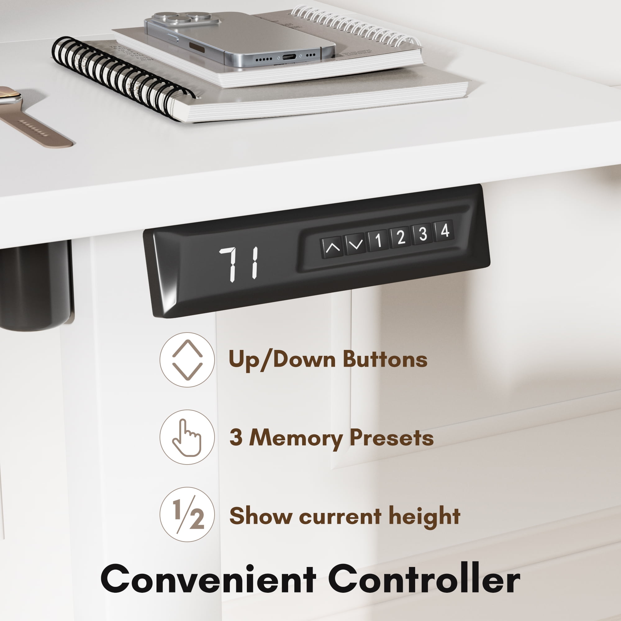 Homall 40" Electric Standing Desk Adjustable Height Stand Up Desk with Locking Wheels Height Adjustable Office Desk with High Memory Function, White