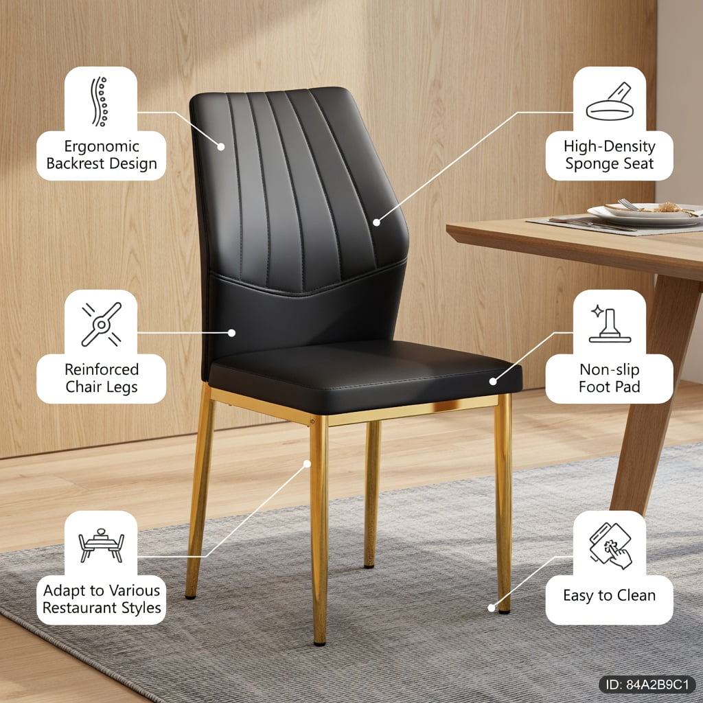 Hommoo 4-Pack Dining Chairs, Ergonomic PU Leather with Sturdy Metal Frame, 37" Height, Easy-Clean Modern Design for Home or Restaurant, Black & Gold