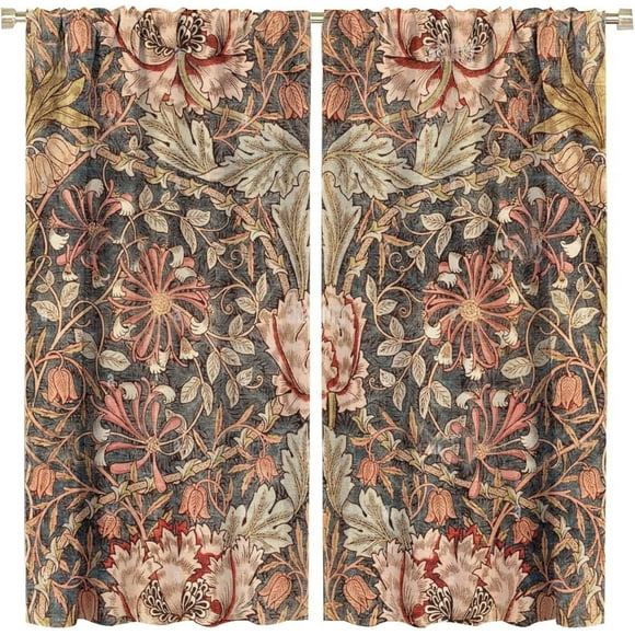 William Morris Floral Curtains Watercolor Vintage Flower Art Style Room Windows Treatments for Bedroom Living Room Drapes 2 Panel Sets,42x54 Inch