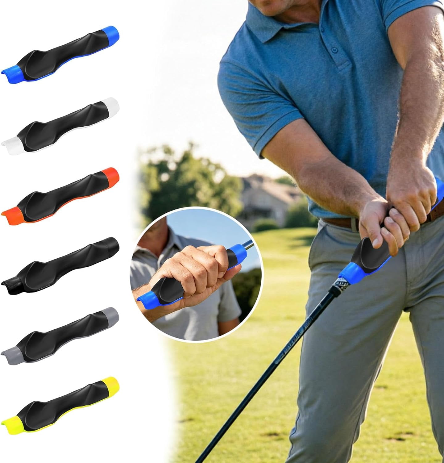 Game Swing 2pcs Golf Grip Trainer - Left-Handed Portable Grip Fix for Strength & Accuracy - Swing Aid for Outdoors & All Skill Levels,blue