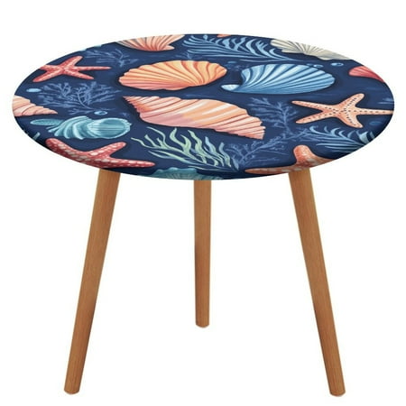 

Conch Starfish Shell (47) Tablecloth Round Elastic Fitted Waterproof Table Cover Cloth for Dining Room Indoor Outdoor Decor