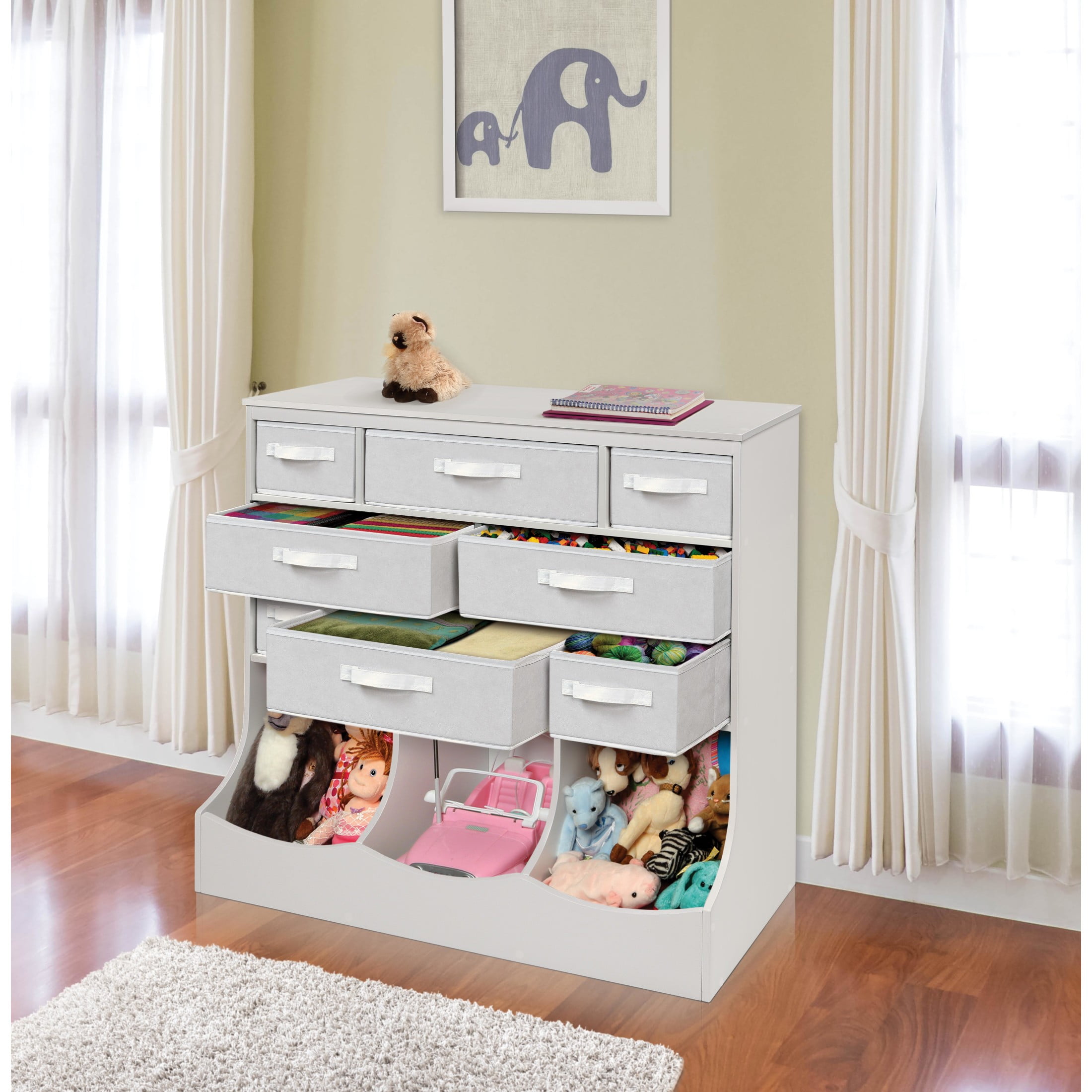 Badger Basket Children's Wooden Storage Station with Eight Baskets 51 gal Toy Storage Cube, White