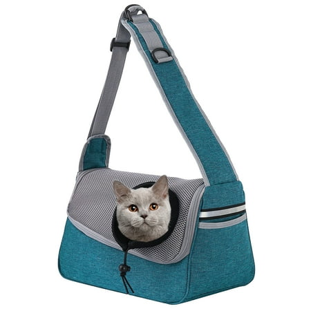 Dog Cat One Shoulder Crossbody Pet Bag Breathable Mesh Travel Portable Cat Bag - Cyan