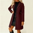 thumbnail image 7 of Women Pea Coats Winter Warm Lapel Collar Single Breasted Trench Coat Business Long Jacket Overcoat Wine M, 7 of 7