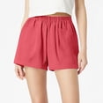thumbnail image 4 of Bbyeadc Women's Cotton Linen Shorts Straight Leg Bottoms Solid ColorElastic Waist Shorts Fashion Summer Mid Waisted Streetwear,Red(XL), 4 of 6