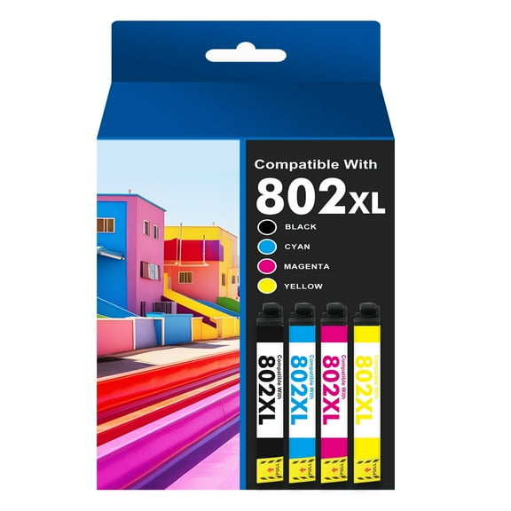 802 802xl Ink Cartridges Compatible for Epson ink 802 XL 802XL Workforce Pro WF-4730 WF-4720 WF-4734 Printer (4-Pack T802XL, Black Cyan Magenta Yellow)