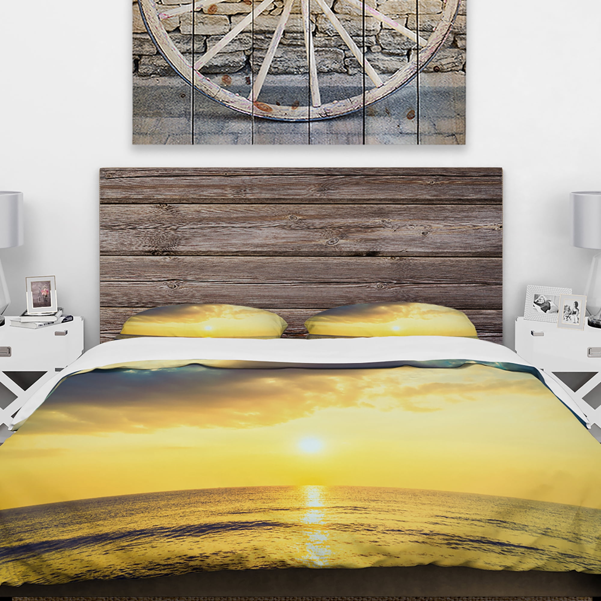 Designart 'Yellowish Sky over Serene Seashore' Seascape Duvet Cover Set