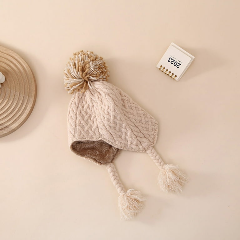 Ear Flaps Baby Hats With Strings Baby Girl Pink Hand Crochet Pearl