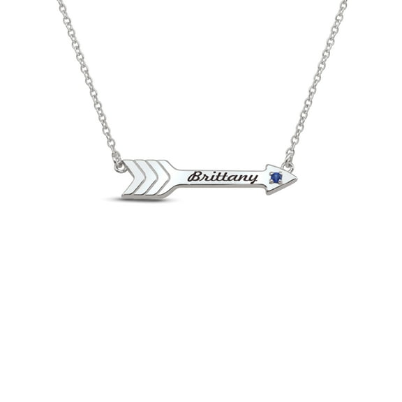 Personalized Engravable Arrow Birthstone Necklace in Sterling Silver by Jewlster