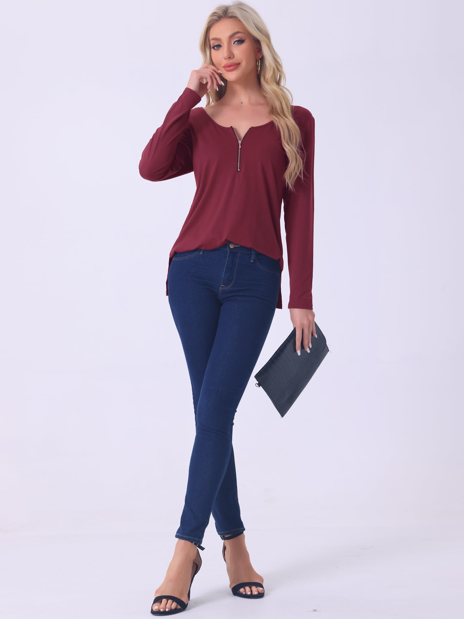 DARING DIVA Long Sleeves Pullover Solid Round Neck Pajama Tops XL Red
