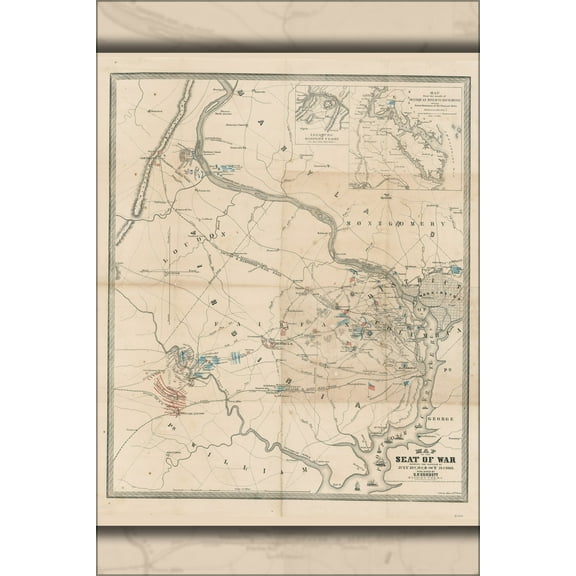 24"x36" Gallery Poster, Map of battles first Manassas & Balls Bluff 1861
