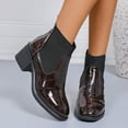 thumbnail image 2 of Birdeem Bottes d'Hiver pour Femmes à la Cheville, Mode Décontractée, Bout Rond, Cuir Verni Uni, Talon Bas Épais, Bottes d'Hiver pour Femmes, Bottes pour Femmes à Talon, 2 of 7
