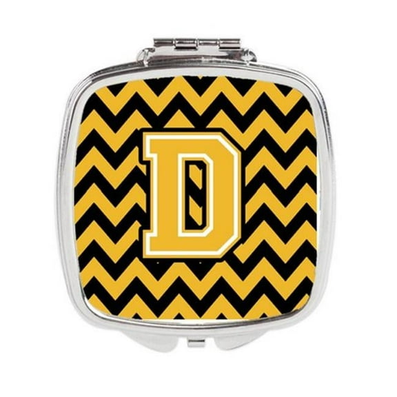 Letter D Chevron Black & Gold Compact Mirror - Black & Gold - 3in. H x 0.3in. W x 2.75in. L