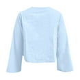 thumbnail image 4 of MIXUE Boho Tops For Women Summer Solid Color V Neck Tie Front Puff Sleeve Lace Up Pullover Shirts For Women Tee Shirts Daily-Wear,Blue,XXL, 4 of 5