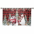 thumbnail image 2 of Red Plaid Christmas Sheer Curtains 45 Inches Long, Snowman Xmas Truck Balls Tree Light Filtering Window Curtains for Living Room/Bedroom, Rod Pocket Voile Sheer Curtain Drapes, 52"W x 45"L, 2 Panels, 2 of 9