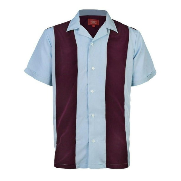 Maximos - Men's Retro Two Tone Bowling Dress Shirt Burgundy Stripe