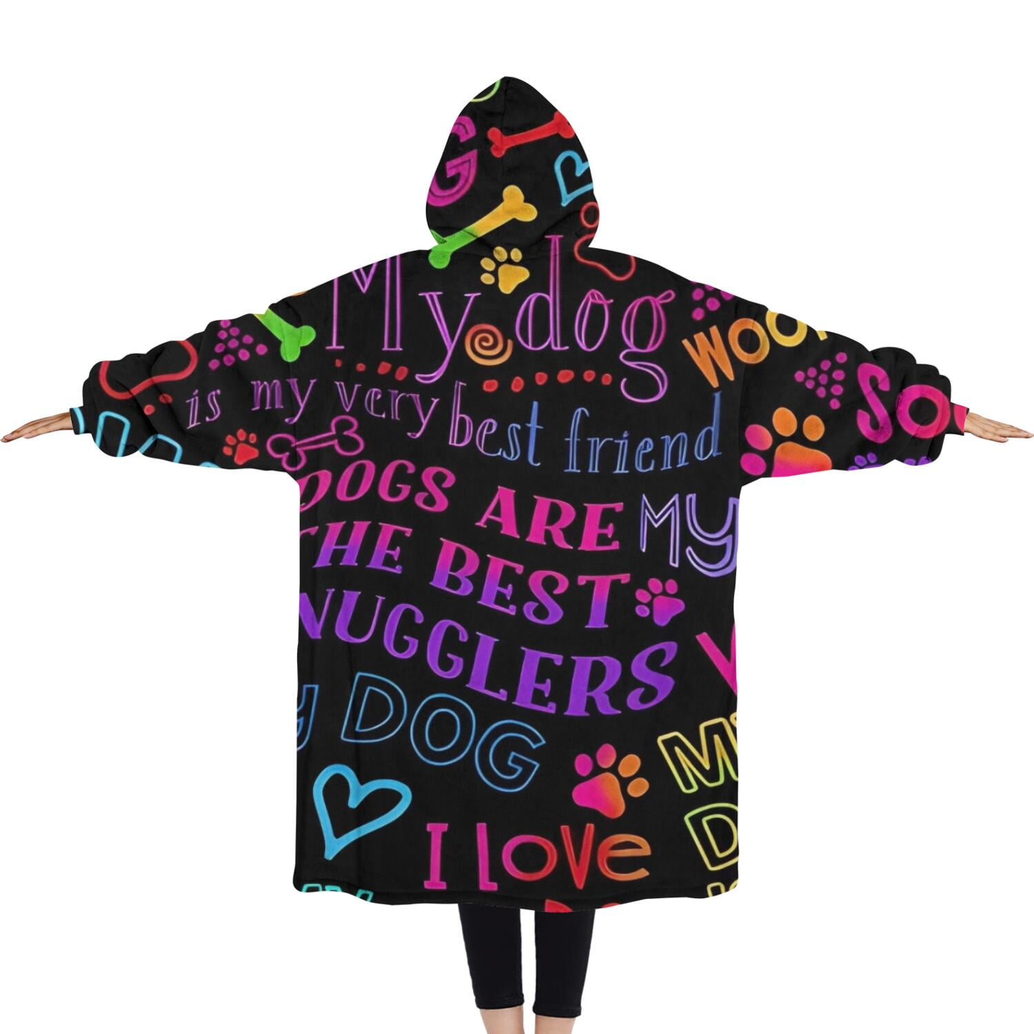 Oversized Wearable Blanket Hoodie,I Love My Dogs Art Sherpa Blanket Hoodie with Super Pockets,Super Warm Fuzzy Pullover for Women & Men