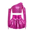 thumbnail image 3 of iiniim Girl's 2 Piece Dance Outfits Jazz Hip Hop Performance Dance Top and Metallic Bubble Skirts Set Hot Pink 8, 3 of 7