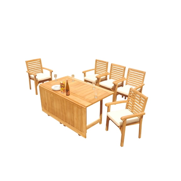 Grade-A Teak Dining Set: 5 Seater 6 Pc: 60" Square Rectangle Butterfly Table And 5 Hari Stacking Arm Chairs Outdoor Patio WholesaleTeak #51HR1406