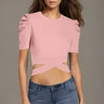 thumbnail image 2 of Tnhcen Women's Summer Short Sleeve Crewneck Tops | Waist Cut-Out Solid Color Blouses | Nylon Spandex Blend Plus Size (S-2XL) Casual Tops, 2 of 3