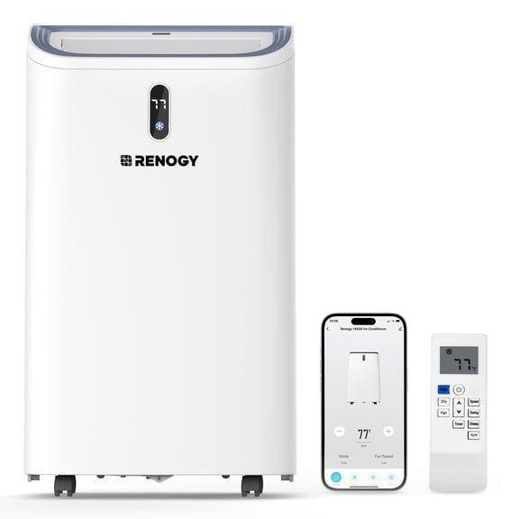 Renogy 14000 BTU Smart WiFi Enabled Portable Air Conditioner, Cooling, Dehumidifier, Fan & Sleep Modes 4-in-1 Portable AC w/ Remote Control & Window Kit, Cools Up To 700 sq. ft, 1-24H Timers