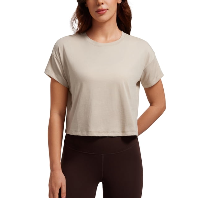 Remera CRZ YOGA de Algodón Pima Crop Relajada Mojave Tan Talle S