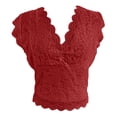thumbnail image 3 of LEAVINGSUO Womens Shirts, Tank Top for Women Sexy Women's Sexy Slim Solid Lace V-Neck Sleeveless Top Wine M, 3 of 3