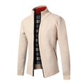 thumbnail image 3 of Mens Winter Knitted Sweater Casual Stand Collar Long Sleeve Full Zip Fleece Plaid Lined Coats With Zipper Pockets, 3 of 8