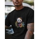 thumbnail image 2 of Camiseta de manga corta con estampado de panda y flores de acuarela para hombre, cuello redondo, linda camiseta de animal para hombre, color negro-S, 2 of 8
