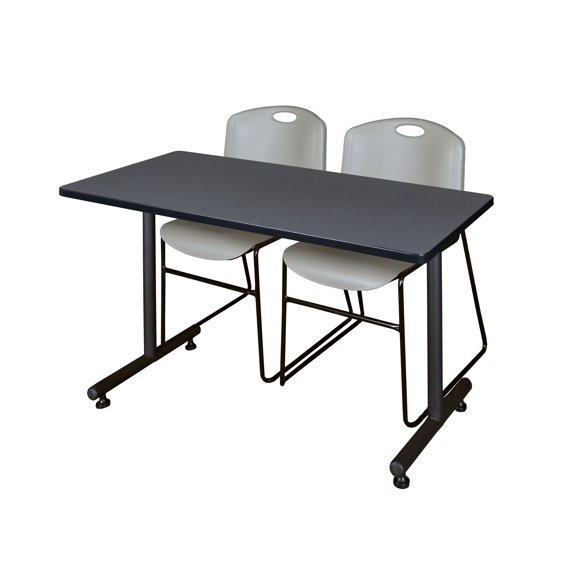 48" x 30" Kobe Training Table- Grey and 2 Zeng Stack Chairs- Grey