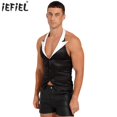 thumbnail image 2 of Disfraz de camarero de Anime para hombre, traje de Halloween, chaleco sin mangas con cuello Halter, Tops con botones y dobladillo Irregular con espalda descubierta y retales, 2 of 5