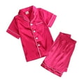thumbnail image 3 of Kids Girls Red Satin Pajamas Set, Kids Baby Nightwear Button-Down Sleepwear 2 Piece Silky Short Sleeve Pjs for 9M-13T, 3 of 10