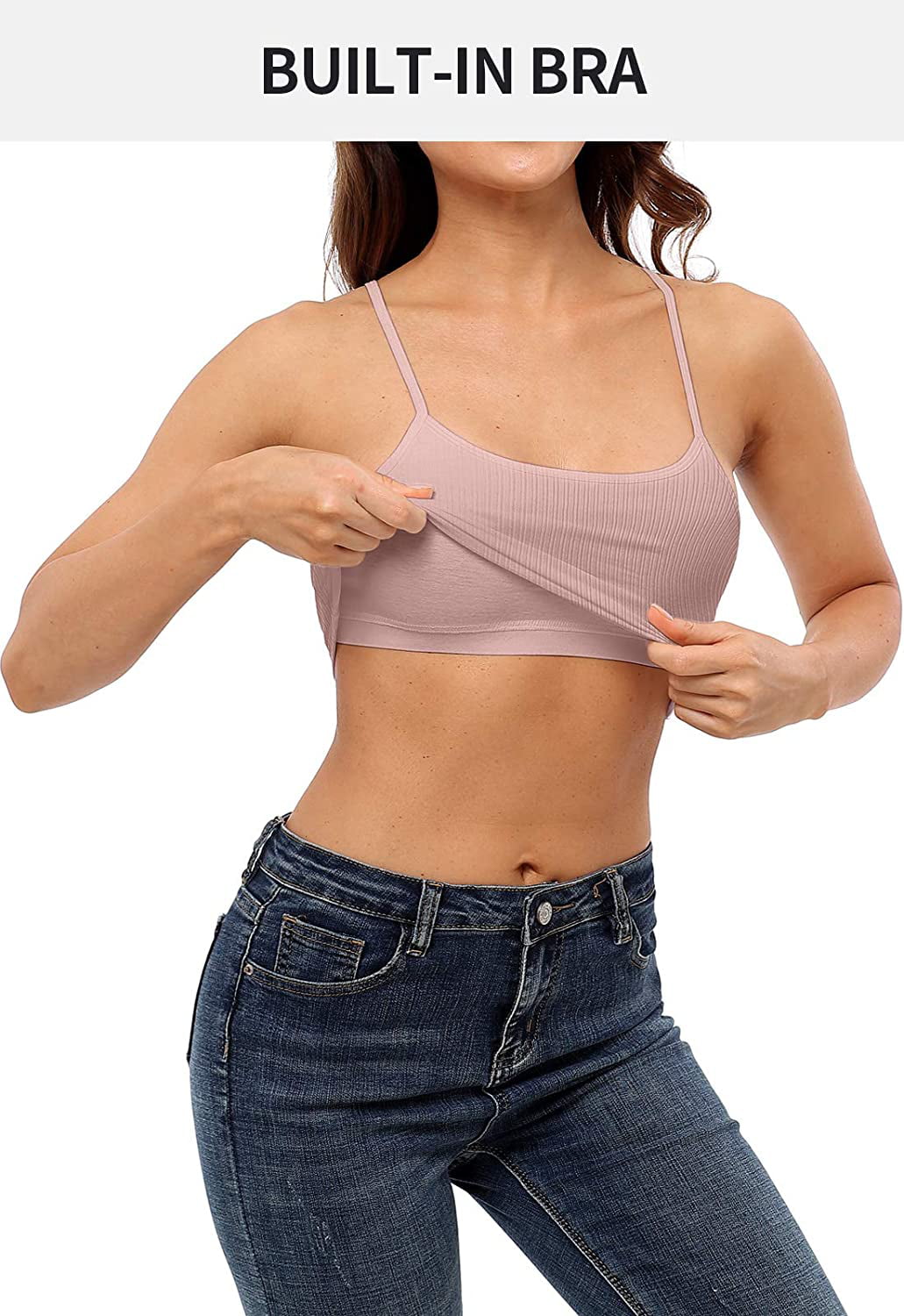 Women's Ribbed Cami Crop Tops Cropped Camisole with Built in