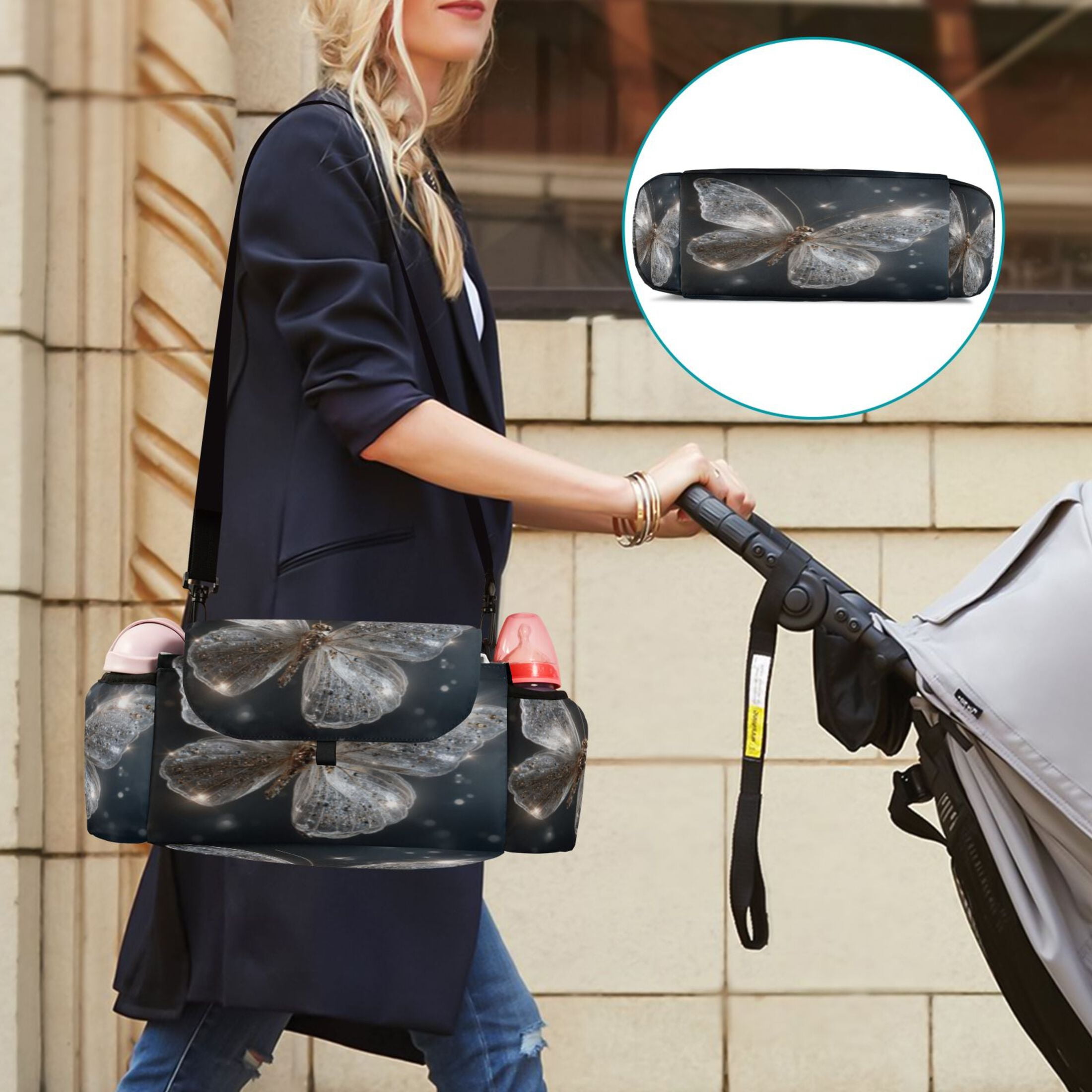 DIXRUYEE Stroller Organizer Crystal Butterfly Printed