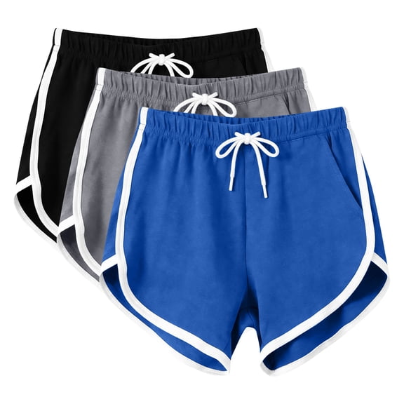 Raeneomay 3 Pack Women's Cotton Athletic Style Pajama Shorts, Soft Comfy Dolphin Hem Elastic Waist Drawstring Lounge Sleep Shorts with Pockets Plus Size Summer PJ