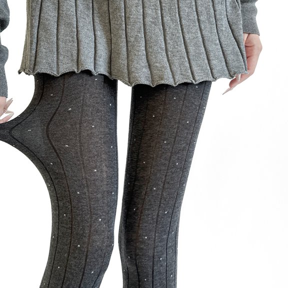 Women's Opaque Thermal Leggings Stretchy Dot Pattern Ribbed Fabric High Waist Winter Tights Cotton