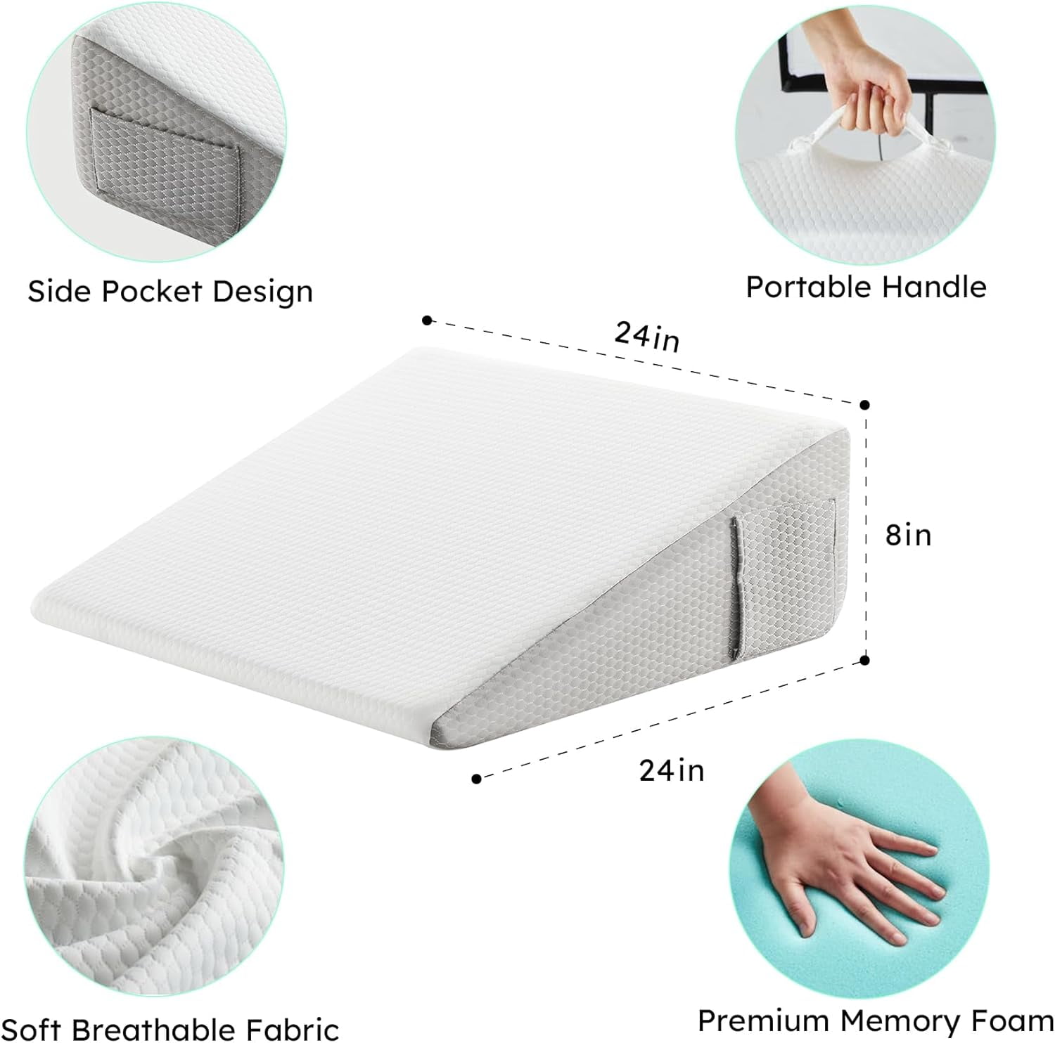 Wedge Pillow, 10 inch Bed Wedge Pillow for Headboard, Pillow Wedge for Acid Reflux Relief, Sleeping, Back Pain Relief, Snoring, Triangle Pillow Wedge, White/Grey