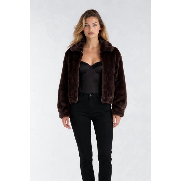 Forever 21 Faux Fur Jacket, Color-Brown, Size-S